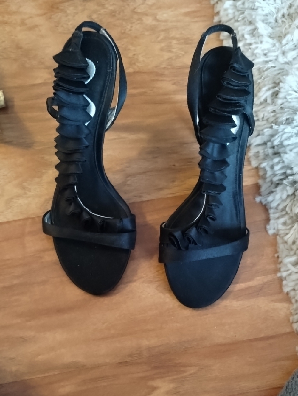 Nina Black Ruffle Slingback Sandals